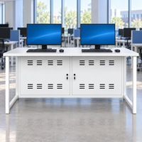 Bureau scolaire pour salles informatiques, table de formation pour deux étudiants avec armoires PC verrouillables, structure en acier et ports de câblage