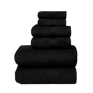 Ensemble de 6 serviettes de bain grande taille : 2 serviettes de bain, 2 serviettes à main, 2 débarbouillettes, 600 GSM, coton éponge premium, très absorbantes (NOIR) - Product Image 1