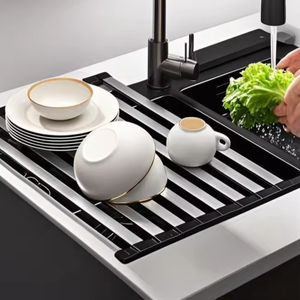 Égouttoir de cuisine pliable en acier inoxydable 304, plateau de rangement pliable pour vaisselle, fruits et ustensiles - Product Image 2