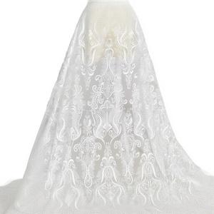 Beige Lace Fabric for Dresses - High Quality Embroidered Mesh