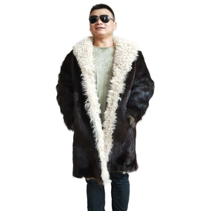 Cappotto invernale da <span class=keywords><strong>uomo</strong></span> in stile personalizzato cappotto in vera <span class=keywords><strong>pelliccia</strong></span> cappotto in <span class=keywords><strong>pelliccia</strong></span> di castoro naturale stile lungo con rifiniture in <span class=keywords><strong>pelliccia</strong></span> di agnello - Product Image 1