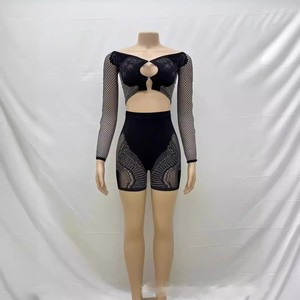 Nouvel ensemble tricoté <span class=keywords><strong>intégré</strong></span> 2024 pour <span class=keywords><strong>femme</strong></span> : haut asymétrique à manches longues et <span class=keywords><strong>short</strong></span> moulant à taille haute - Product Image 6