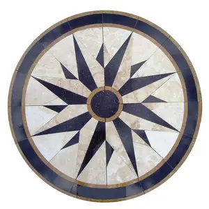 Nautical Compass Floor Medallion,waterjet Marble Rose Star White Tiles Waterjet Marble Flowers Tile Design Floor Polished SHIHUI