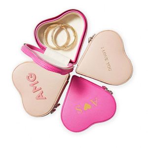 Boîte à bijoux portable en cuir PU en forme de cœur pour le voyage, petite boîte de rangement en gros - Product Image 1