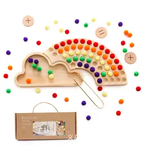 木制彩虹色分类玩具匹配游戏计数板分类托盘板游戏儿童礼品儿童玩具2023