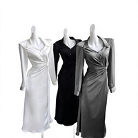Robe longue en acétate ivoire pour femme, col échancré, taille torsadée au centre, ourlet évasé, robe de soirée, de demoiselle d'honneur ou pour occasions spéciales, fournisseur en gros