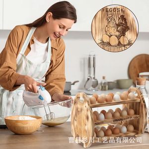 Estante de Almacenamiento de Huevos de Madera de Tres Niveles, Color Marrón Claro, Apilable, para la Cocina, para Preservar la Frescura de los Huevos - Product Image 4
