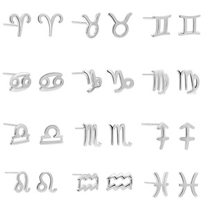Bijoux fins en gros, nouveau symbole, 12 <span class=keywords><strong>mois</strong></span> de naissance, minuscules boucles d'oreilles astrologiques, boucles d'oreilles en argent, boucles d'oreilles zodiacales - Product Image 1