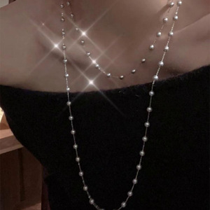 Nouveau collier double couche en perles artificielles pour femmes, collier superposé, mode exquise transfrontalière, chaîne en bambou sportive, luxe léger - Product Image 4