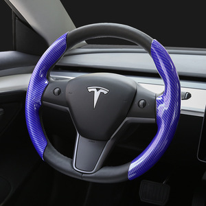 Cubierta de <span class=keywords><strong>volante</strong></span> de fibra de carbono brillante de súper lujo estilo deportivo Goodgoodway 3 radios Tesla para Modelo 3/Y 2021-2023 alto - Product Image 3