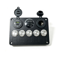 Panel de Interruptores Metálico de 5 Botones con Voltímetro USB QC3.0 PD y Toma de Corriente de 12V para RV, Camiones, Embarcaciones y Vehículos Todoterreno