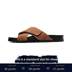 Sandalias de cuero genuino para hombre, estilo juvenil y moderno, para playa y exteriores, con cierre sin cordones, transpirables, de una sola tira, con diseño distintivo. - Product Image 6