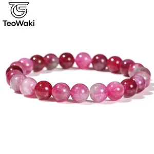 TeoWaki Gelang Elastis Manik-manik Batu Alam Bulat Dipoles 8Mm Pilihan Warna Beragam Hadiah Liburan Perhiasan Fashion Harian Terbaik - Product Image 3