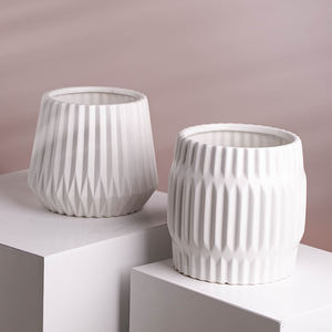 Macetas de estilo nórdico para Plantas, Macetas de dolomita con grabado de flores blancas, maceta de bonsái de cerámica blanca - Product Image 5