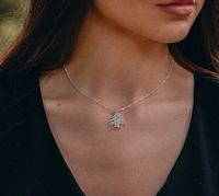 Collier pendentif motif cèdre du Liban pavé de zirconium design Collier en cèdre plaqué or 18 carats ou argent