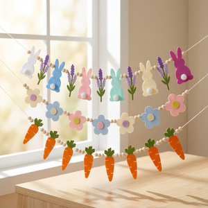 Guirnalda de Fieltro con Diseño de Conejito de Pascua y Cuentas de Madera, Reutilizable, para Decoración de Chimenea y Pared del Hogar, Fondo para Fotos - Product Image 1