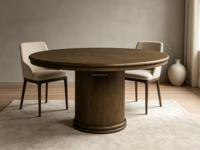 FERLY Mid-Century Modern Runder Holz-Esstisch 4-Sitzer mit Säulenfuß Minimalistisches Wohnmöbel