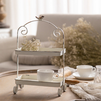 Plateau à thé rétro en forme de rectangle Plateau en métal pour café Dessert Cake Snack Storage-Premium Plateau à dîner à 2 niveaux