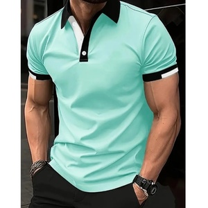 Polo de golf pour homme à manches courtes, color block, rayé, séchage rapide, t-shirt de performance - Product Image 3