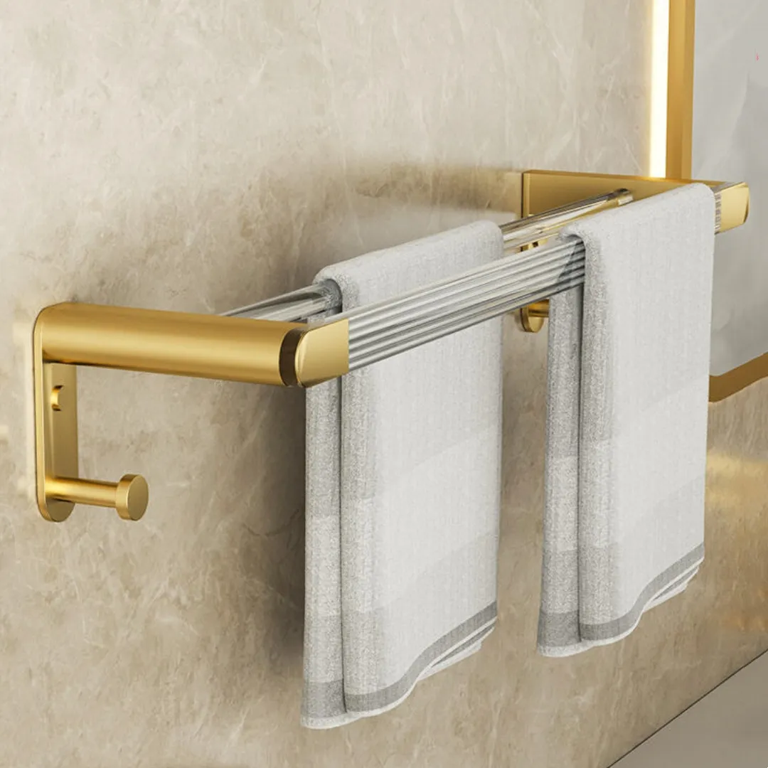 Conjunto de toalha acrílico e ouro, barra de toalha montada na parede, pingente de ferragem para banheiro