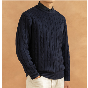 Otoño Invierno hombres 100% algodón pulóver RL estilo Base manga larga cálido Casual suéter cuello retorcido patrón frontal sólido de punto - Product Image 6