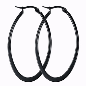 Hoop Earrings <b>Black</b> <b>Polished</b> Stainless Steel Fashion 2019 Women XR Jewelry Round Claw Setting Large Coloured Xrej11b CN;GUA - Product Image 1