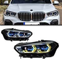 Ensemble de phares à projecteur laser à double couleur avec cadre bleu et yeux dorés, compatible avec les phares X5 G05 SUV 2019 à 2022