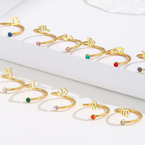 Moda minimalista 12 <span class=keywords><strong>horóscopo</strong></span> signo del zodiaco anillos de acero inoxidable 18K chapado en oro anillo de circón anillo de apertura ajustable para mujeres - Product Image 2