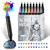 Marqueurs de peinture acrylique métallique à double pointe, 12/24 couleurs, imperméables, séchage rapide, pour roche, verre, céramique