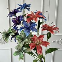 3 Tangkai Bunga Lily Sutra Retro Lukisan Minyak, Rangkaian Bunga Artifisial untuk Pernikahan, Gaya Romantis, Dekorasi Dalam & Luar Ruangan