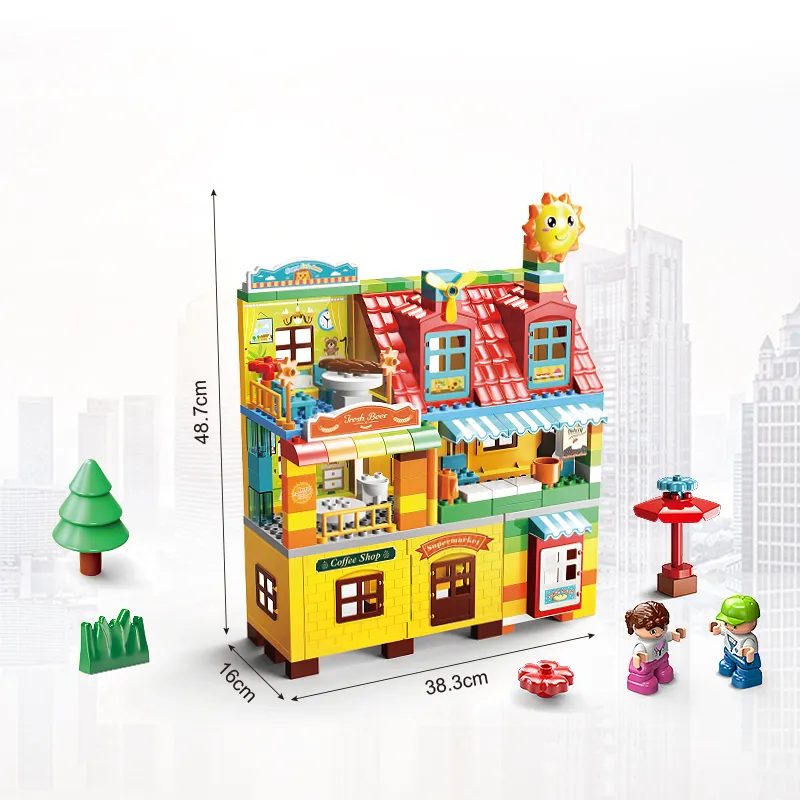 FEELO 149pcs Restaurant Building Blocks Mini DIY Action Plastic Building Block Toys Mini Scene Toys Creative Toys For Kids