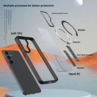 Étuis de téléphone portable transparents de luxe Leyi en PC+TPU, antichoc, avec support magnétique, charge sans fil pour S24 Ultra/S24