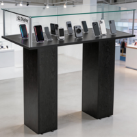 Comptoir de présentation de luxe pour téléphones, en acier inoxydable, mobilier de magasin en bois, vitrine en verre pour téléphones portables