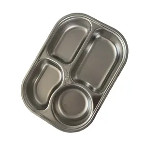 不锈钢4节隔层分隔餐盘食品托盘，带钢盖