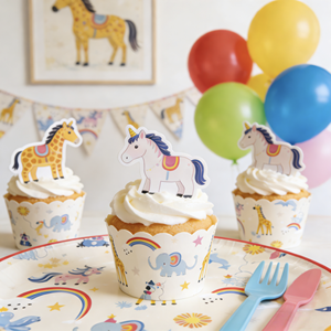DAMAI Animal Party  Fournitures de fête d'anniversaire pour enfants  Éléments arc-en-ciel licorne Vaisselle jetable Serviettes en papier Gobelets Assiettes - Product Image 2
