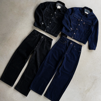 Ensemble de vêtements assortis en denim pour homme, veste boutonnée en denim japonais brut brodée personnalisée de 15 oz et jean baggy deux pièces