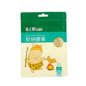 Luckytime food grade disposable customized printing zipper flat bottom plastic bags for cashew nut