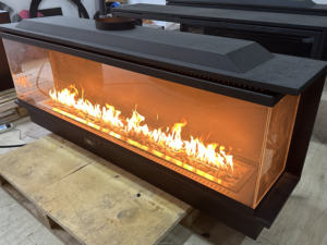 Cheminée à gaz en acier PANSEE, design moderne à trois côtés en verre, siphon, télécommande, flamme réelle, décorative, intérieure, hôtel, villa - Product Image 6