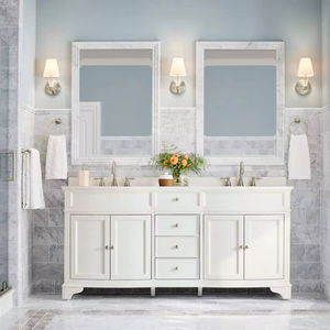 تصميمات داخلية مركزة على الألفية وأدوات علوية عصرية بتصميم بسيط مع أجهزة سوداء غير لامعة وأرفف مفتوحة للحمام - Product Image 1