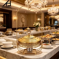 Matériel de restauration : Réchaud de buffet de luxe en acier inoxydable doré avec couvercle suspendu pour restaurant