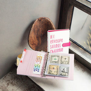 Carpeta de presupuesto A5 personalizada al por mayor 100GSM peso del papel cuero PU Cierre magnético alta calidad marca Feimeng organizador de dinero - Product Image 4