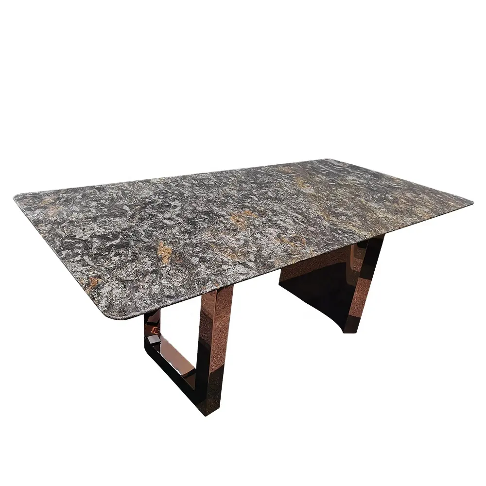火星石高級石茶色ダイニングテーブル8椅子ダイニングルームテーブルセット家庭用家具用