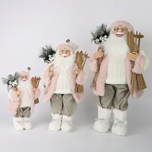 Hadiah besar boneka santa claus Natal merah muda pabrik hadiah untuk dekorasi rumah tampilan liburan seri Natal navidad pesta mainan