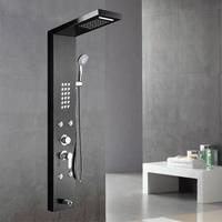 Colonne de douche murale en acier inoxydable noire avec cascade de pluie, éclairage LED, panneau de douche intelligent