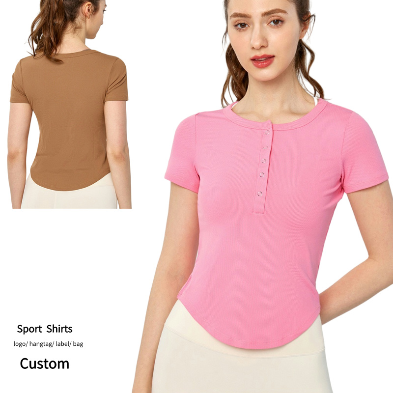 2024 New Female Round Neck Sport Fitness Shirts Workout Clothes T Shirts Customs Short Sleeve Slim Running Yoga Top for Women
