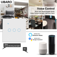 Interruptor de Pared WiFi Inteligente UBARO, Control de un Solo Cable, Panel de Vidrio Templado de 6H de Dureza, Control Remoto, Temporizador, Interruptor de Luz con Control por Voz Alexa