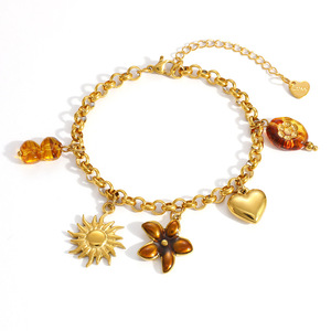 Pulsera de Moda con Dijes, Chapada en Oro de 18k, Aleación de Zinc, Colgante de Corazón y Flor de Sol, Joyería de Regalo - Product Image 5