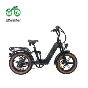QUEENE 48V1000W Chopper E Bike Fat Tyre Electric Road Bike With Double Air Suspension