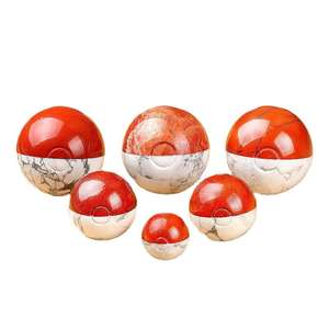 Haute qualité en gros épissage cristal sphère naturel jaspe rouge et Howlite <span class=keywords><strong>Pokeball</strong></span> pour cadeau ornement décoratif - Product Image 1