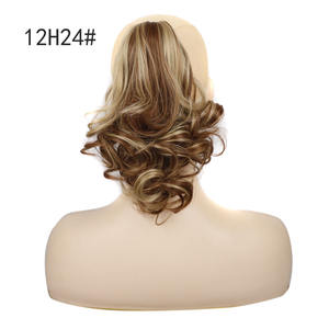 Vente en gros pas cher Bob perruque 12 pouces <span class=keywords><strong>cheveux</strong></span> bouclés lâche vague pince <span class=keywords><strong>cheveux</strong></span> extension de queue de cheval pour les femmes perruque <span class=keywords><strong>cheveux</strong></span> humains - Product Image 4